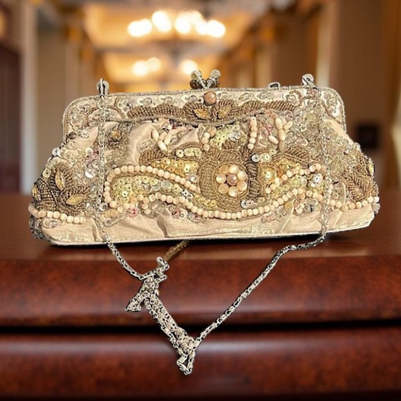 Evening bag Silk evening bag Mother of pearl ,sequence and seed beads GUC - Picture 12 of 13